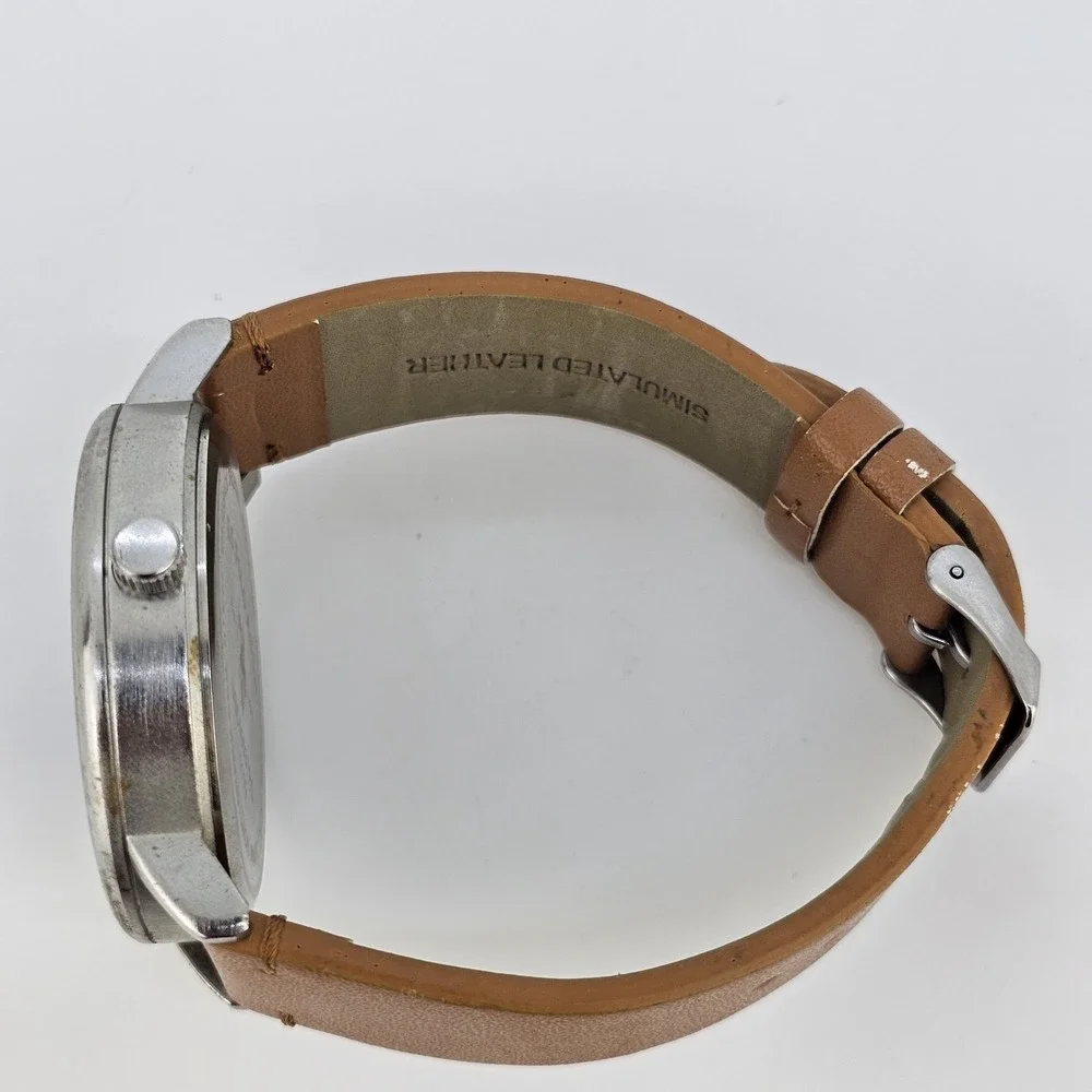 US Polo Assn Men's Watch 46MM Blue Dial Brown Faux Leather Bands New Battery